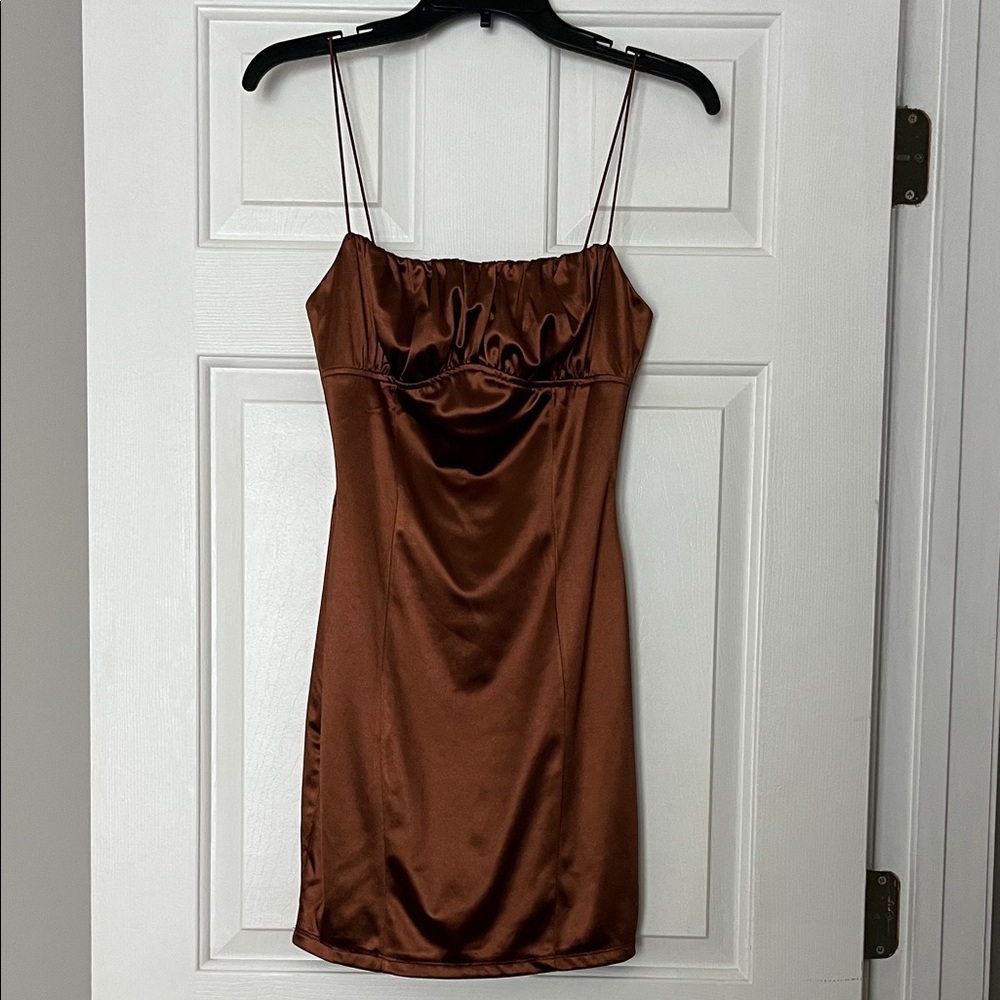 DNA Couture Chocolate Brown Satin Mini Dress